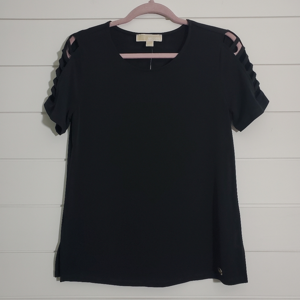 Michael Kors Women's‎ Black Ladder Sleeve Top. Size: S